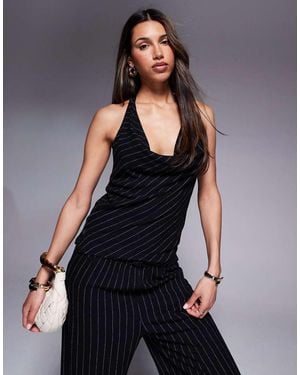 River Island Striped Halterneck Top Co-Ord - Black