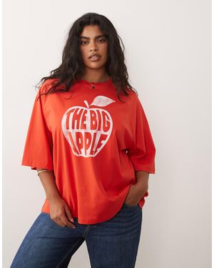 ASOS Asos Design Curve Oversized T Shirt With Big Apple Graphic - Red
