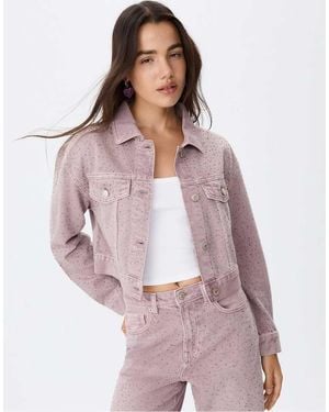 Stradivarius Shimmer Denim Jacket - Purple