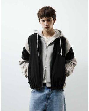 Pull&Bear Stwd Panelled Tracksuit Jacket - Black