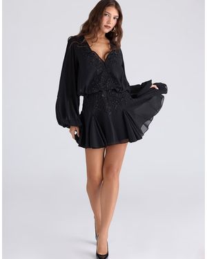 House Of Cb Gianna Hand Beaded Georgette Mini Dress - Black