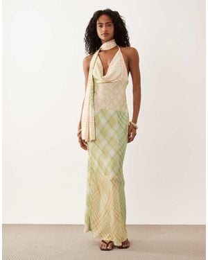 ASOS Satin Scarf Cowl Neck Maxi Dress - Natural