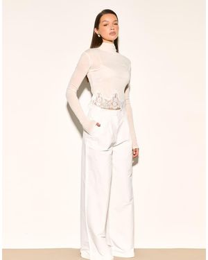 Noughts & Kisses Rae Wide Leg Poplin Trousers - Natural