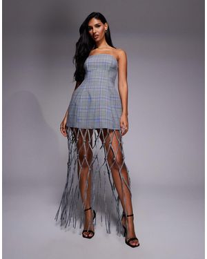 ASOS Tailored Bandeau Mini Dress With Macrame Fringing - Gray