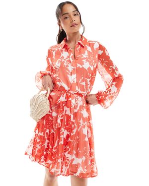 Vero Moda Smilla - robe chemise fluide avec ceinture - Rouge