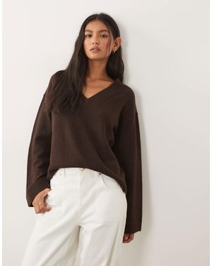 Vila Oversize-strickpullover mit v-ausschnitt - Braun