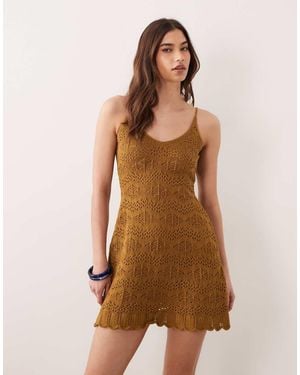 Miss Selfridge Strappy Crochet Mini Dress - Brown