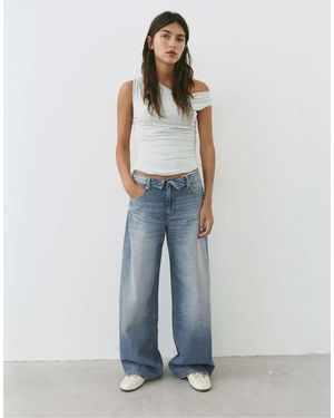 Pull&Bear Relaxed Baggy Jeans With Turn-Up Waist - Blue