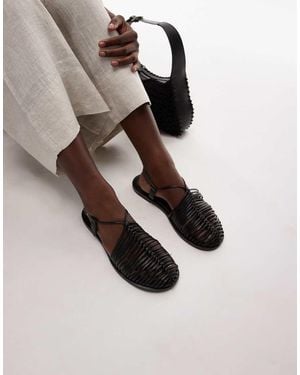 TOPSHOP Aidan Leather Weave Tie Up Flat Shoes - White