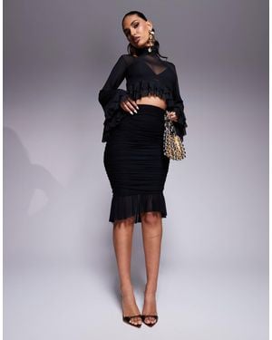 AFRM Pru High Neck Mesh Ruched Skirt - Blue