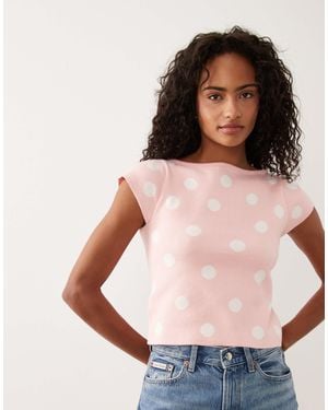 ASOS Fine Knit Slash Neck Top - Pink