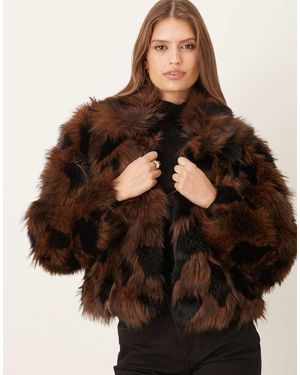 Vila Chaqueta Corta Marrón Y Negra De Piel Sintética Premium De -Negro