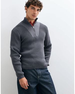 Collusion Cardigan zippé 3/4 à col montant en gris chiné