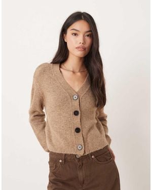 Glamorous V Neck Button Up Cardigan - Brown