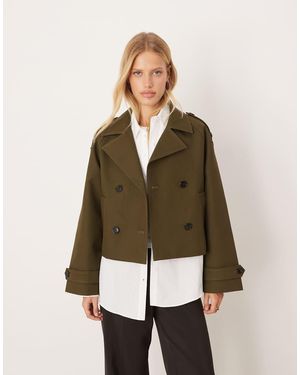 Mango Gabardina Corta 100% De Algodón De -Verde - Neutro