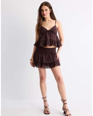 Stradivarius Embroidered Crinkled Skort - Brown
