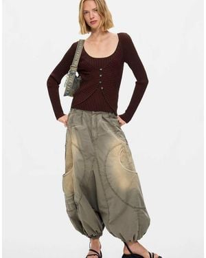 Desigual Pantalones Cargo Verdes Fluidos - Gris