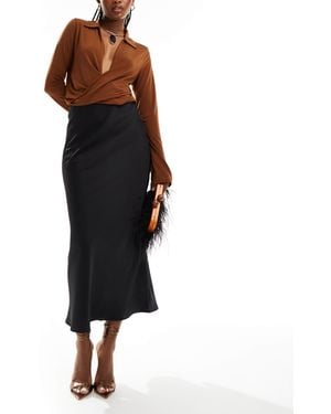 Vila Satin Midi Skirt - Black