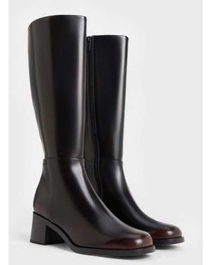 Charles & Keith Louise Block-Heel Knee-High Boots - Black