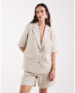 Pieces Short Sleeve Tailored Linen-look Blazer Co-ord - Natural