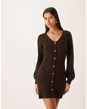 Aware Knitted Button Front Mini Dress - Black
