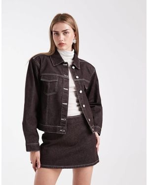 ASOS Boxy Fit Denim Jacket With Shoulder Pads - Natural