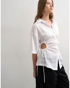 TOPSHOP Short Sleeve Fitted Shirt With Gathered Waist - White