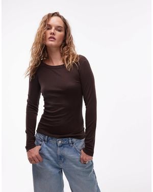 ARKET Jersey Rib Long Sleeve Boat Neck Top - Brown