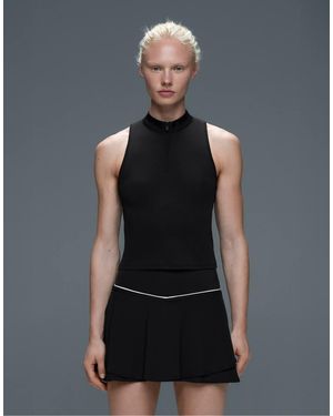 Oysho Sleeveless Half-Zip T-Shirt - Black