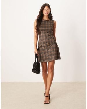 Motel Dilshan Belted Check Mini Dress - Natural