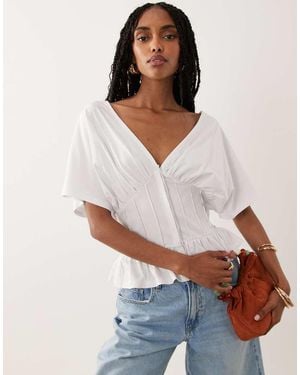 ASOS Gathered Bust Top With Corset Waist - White