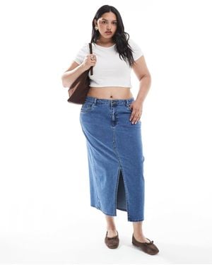 ONLY Front Slit Denim Midi Skirt - Blue