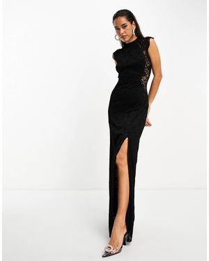 TFNC London – maxikleid aus er spitze mit langem rock und hohem schlitz - Schwarz