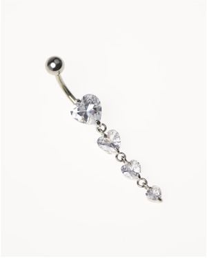 Lovisa Surgical Steel Cubic Zirconia Heart Belly Bar - Natural