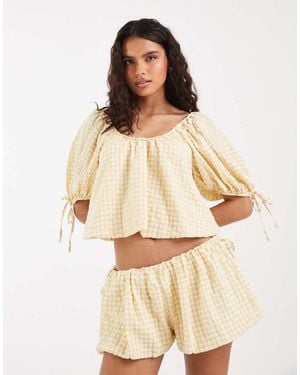 ASOS Puff Sleeve Bubble Top Co Ord - Natural