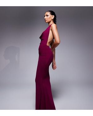 Murci Exclusive Mesh Halterneck Open Back Cowl Neck Maxi Dress - Purple