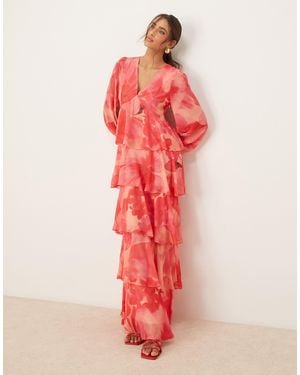 Pretty Lavish Balloon Sleeve Ruffle Maxi Dress - Pink