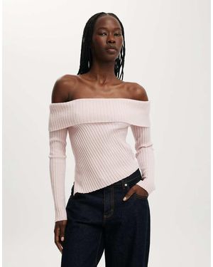 Cotton On Asym Rib Off Shoulder Knit - Pink