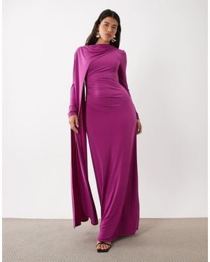 DASKA Maxi Jurk Met Blote Schouder En Cape - Roze