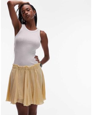 TOPSHOP Cotton Flippy Mini Skirt With Godets - Natural