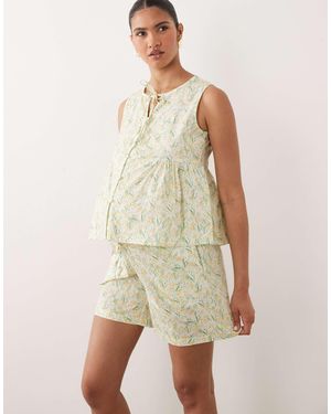 Mama.licious Mamalicious maternity – shorts mit kleinem gelbem blumenmuster und kordelzug, kombiteil - Natur