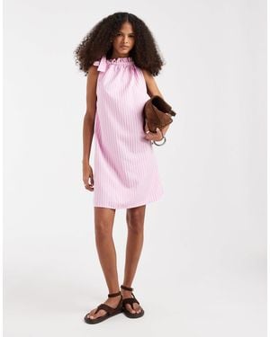 Pieces High Neck Bow Mini Dress - Pink