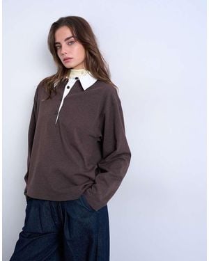 TOPSHOP Rugby Long Sleeve Polo Top - Blue