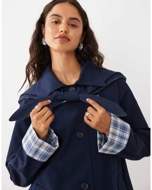 Abercrombie & Fitch Trench Corto De Línea A Con Detalle De Cuadros En - Azul