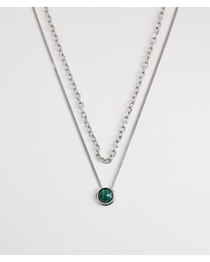 Reclaimed Vintage Unisex Green Stone 2 Row Necklace - White