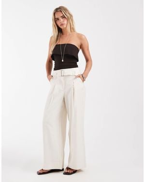 Only Petite High Waist Wide Leg Tailored Trouser - White