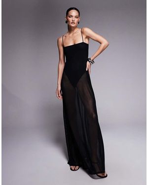 AFRM Shea Sheer Mesh Bodysuit Maxi Dress - Black