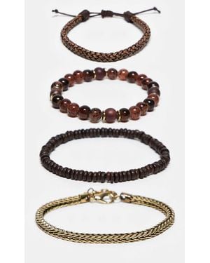 ASOS – 4er-pack mehrfarbige festival-armbänder aus verschiedenen stoffen, perlen und kettendesign - Weiß