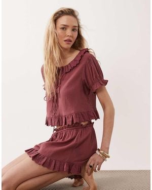 Miss Selfridge Beach Frill Detail Short Co-ord - Red