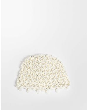 ASOS Crochet Knitted Skull Cap With Faux Shell Trim - Natural